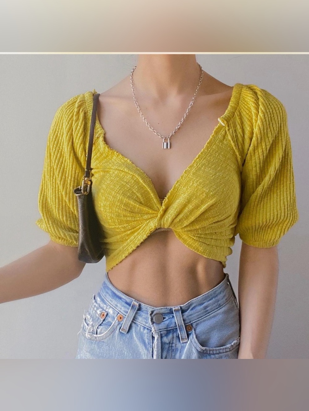New Urban Outfitters Yellow Twist-Front Crop Top size M